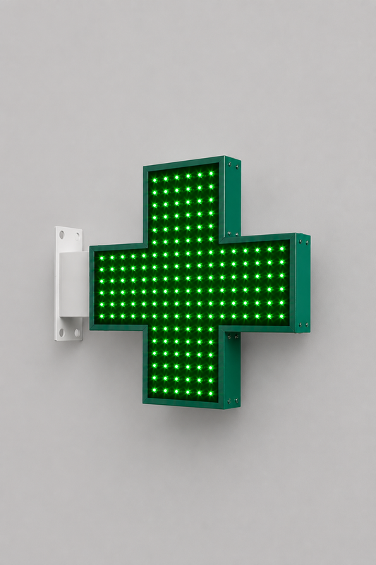 Enseigne drapeau lumineuse LED clignotant croix de pharmacie